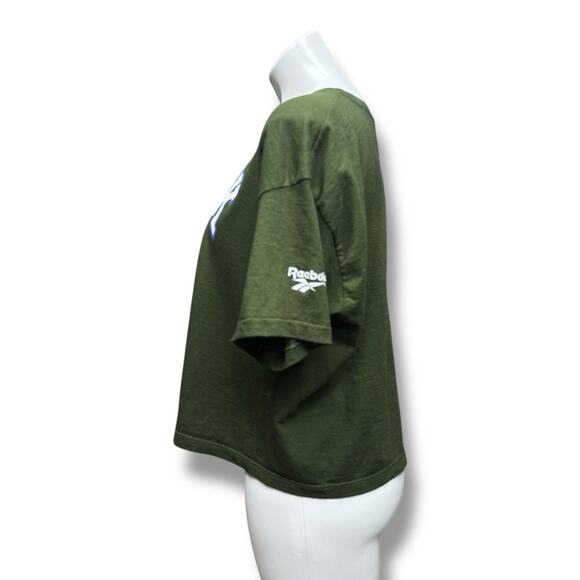 Vintage Reebok T Shirt 90s Cropped Green USA Big Logo Spellout Size L Retro Tee - Picture 3 of 14